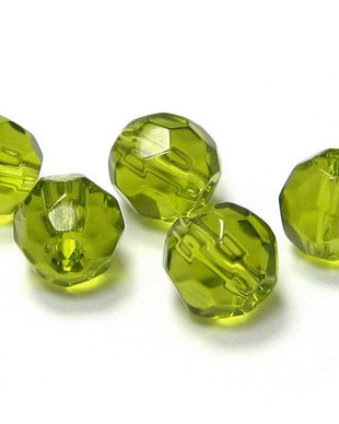Cristale din sticla, rotunde, fatetate, 6 mm, verde olive