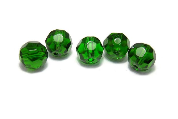 Cristale din sticla, rotunde, 8 mm, fatetate, verde inchis