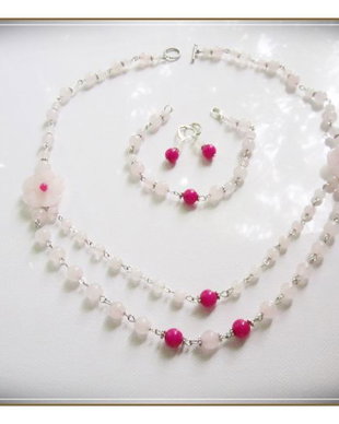 SET- CUART ROZ SI AGATE FUCSIA
