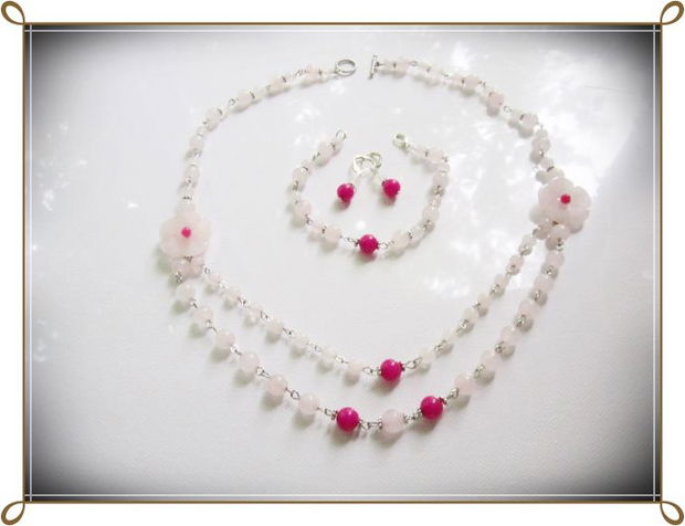 SET- CUART ROZ SI AGATE FUCSIA