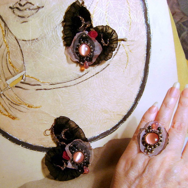 Cercei si inel, boho, mori girl, OOAK
