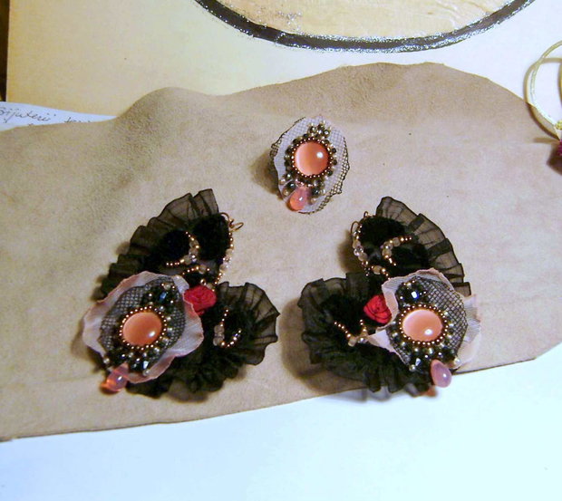Cercei si inel, boho, mori girl, OOAK