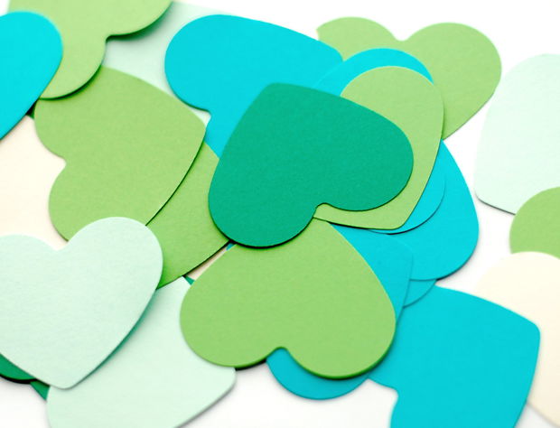 Set 1000 Inimioare  din carton colorat  - verde padure, verde mint, verde crud, teal etc