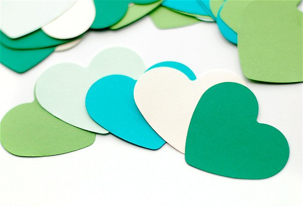 Set 1000 Inimioare  din carton colorat  - verde padure, verde mint, verde crud, teal etc