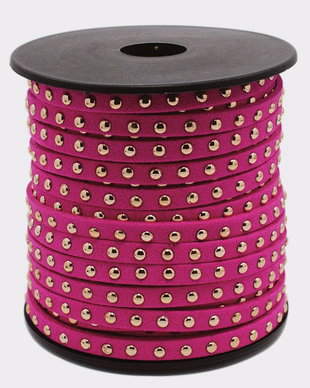 LF154 - (1m) snur faux suede fucsia cu strasuri