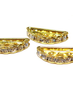 Distantiere cu strasuri, aurii, 3 siruri, 19x7 mm