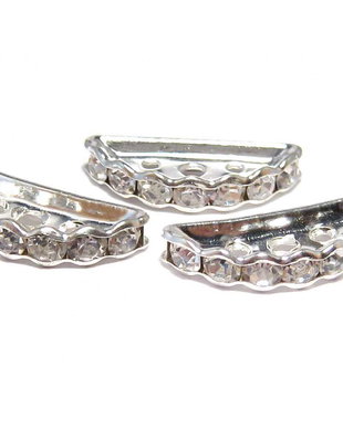 Distantiere cu strasuri, argintii, 19x7 mm
