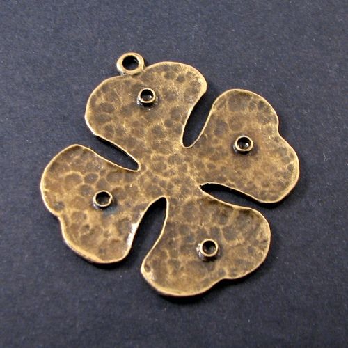 5832 - (2buc) Pandantiv / charms, floare trifoi cu patru foi, bronz, 44x40mm