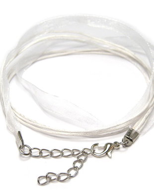 Snur din organza si ata cerata, 415x6 mm, alb
