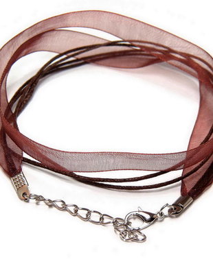 Snur din organza si ata cerata, 415x6 mm, maro