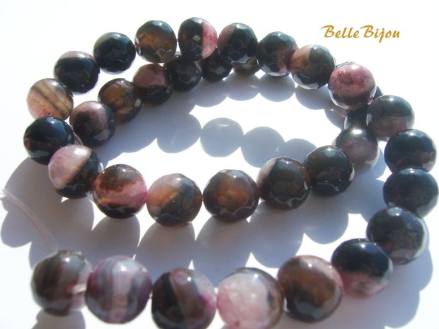 Agate fatetate negre cu gri - roz CALITATEA a 2-A aprox 10 mm
