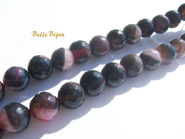 Agate fatetate negre cu gri - roz CALITATEA a 2-A aprox 10 mm