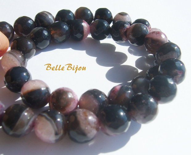 Agate fatetate negre cu gri - roz CALITATEA a 2-A aprox 10 mm