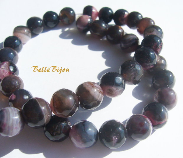 Agate fatetate negre cu gri - roz CALITATEA a 2-A aprox 10 mm
