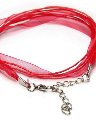 Snur din organza si ata cerata, 415x6 mm, rosu