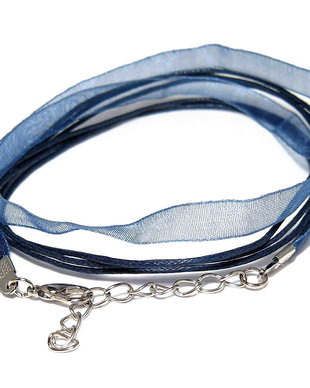 Snur din organza si ata cerata, 415x6 mm, bleumarin