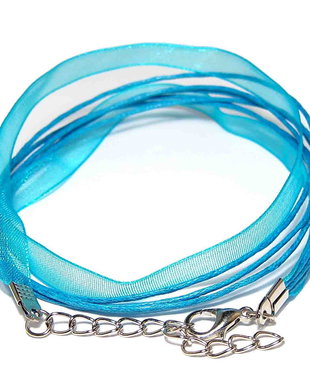 Snur din organza si ata cerata, 415x6 mm, turcoaz