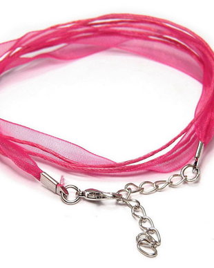 Snur din organza si ata cerata, 425x10 mm, siclam