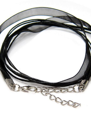 Snur din organza si ata cerata, 425x10 mm, negru
