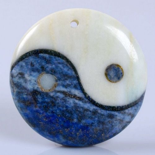 5760 - Pandantiv, yinyang, lapis lazuli si amazonit, 40x9mm