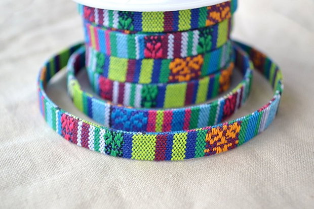 Snur plat ,bumbac model tribal 10x2mm  (50cm) (RTS0 13)