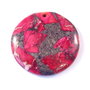5751 - Pandantiv, sediment marin colorat fuchsia, pirita, disc, 40x7mm