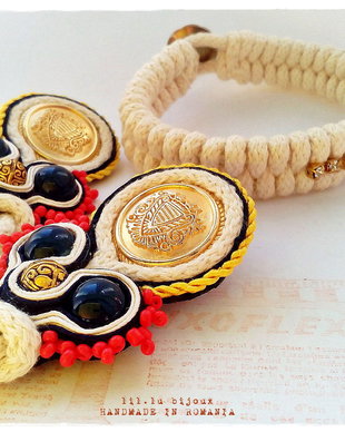 Set Bratara impletita cu strasuri , in stil marinaresc si Cercei Soutache