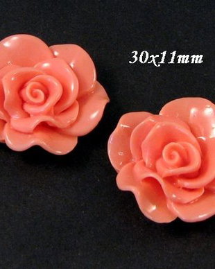 5945 - (4buc) Cabochon, floare / trandafir, rasina, flamingo