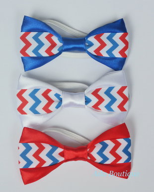 Mini papion cu zig-zag rosu/albastru