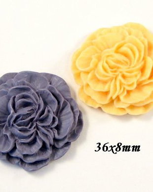 5948 - (2buc) Cabochon, floare / garoafa, rasina, roz pal, mov lila