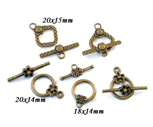 5957 - (5seturi) Inchizatoare toggle, bronz, floare, inel, romb