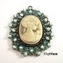 5967 - Pandantiv, bronz, patina de oxidare / verdigris, perle de cultura, camee rasina