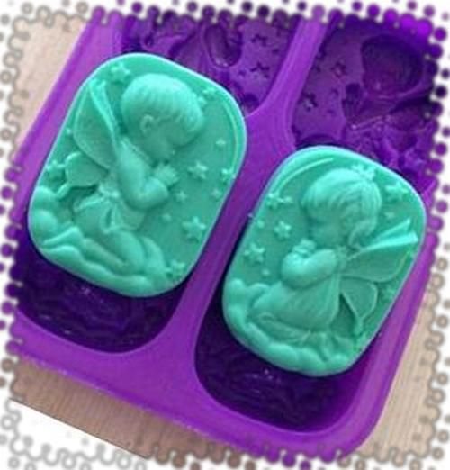 A0019 - Matrita forma silicon pt modelat sapun, ciocolata, etc, 4 cavitati ingeri fetita baietel