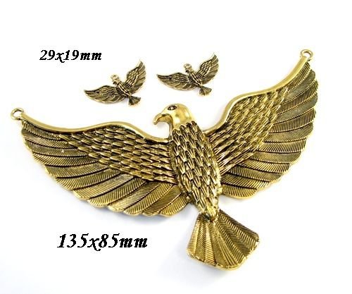 6020 - SET Pandantiv, charms, vultur, aliaj metalic auriu antichizat / alama, stil egiptean