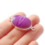 Conector agata botswana  ovaloida - violet cu  magenta - in rama argintata