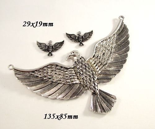 6021 - SET Pandantiv, charms, vultur, aliaj metalic argintiu antichizat, stil egiptean