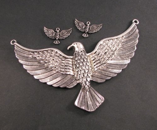 6021 - SET Pandantiv, charms, vultur, aliaj metalic argintiu antichizat, stil egiptean