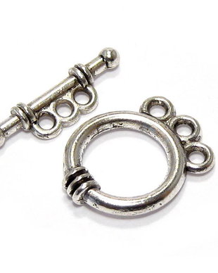 Inchizatoare toggle, argintiu antichizat, 18x14x3.5mm