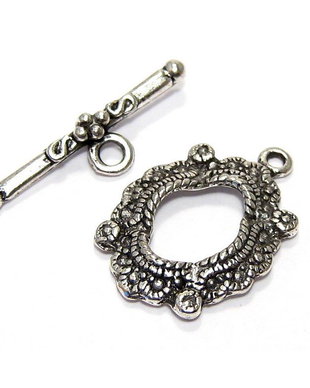 Inchizatoare toggle, argintiu antichizat, 24.5x17x3 mm