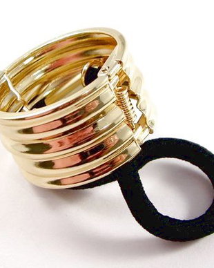6054 - (2buc) Baza accesoriu de strans parul, inel cu balama, aliaj auriu, snur elastic negru
