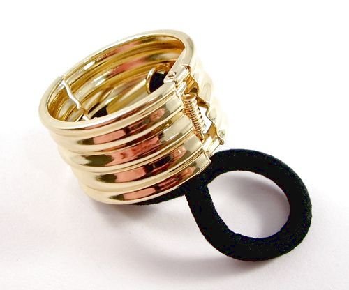 6054 - (2buc) Baza accesoriu de strans parul, inel cu balama, aliaj auriu, snur elastic negru