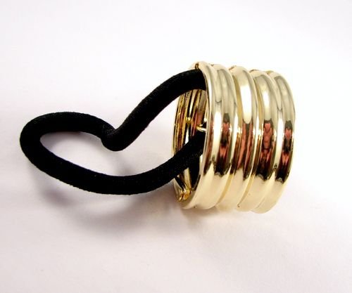 6054 - (2buc) Baza accesoriu de strans parul, inel cu balama, aliaj auriu, snur elastic negru