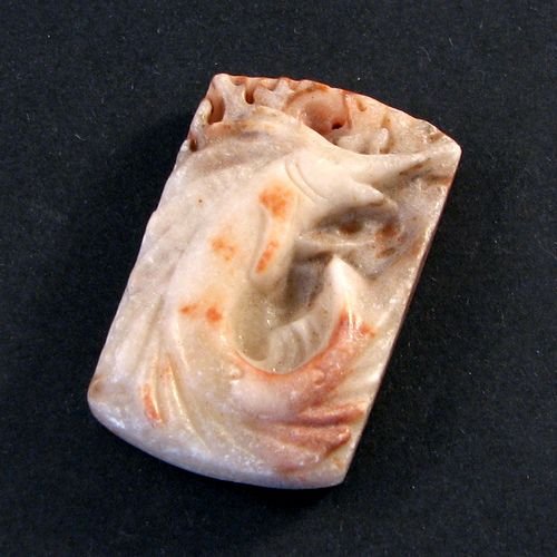 6099 - Pandantiv, malachit rosu natural sculptat, pestele spada