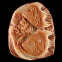 5809 - Pandantiv, pesti sculptati, malachit rosu, caramiziu beige, 50x40x9mm