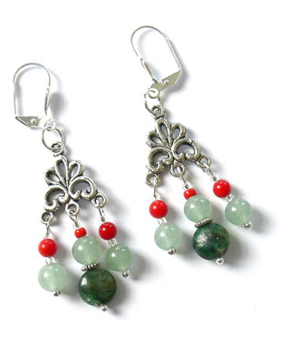 Cercei coral si Emerald Stone