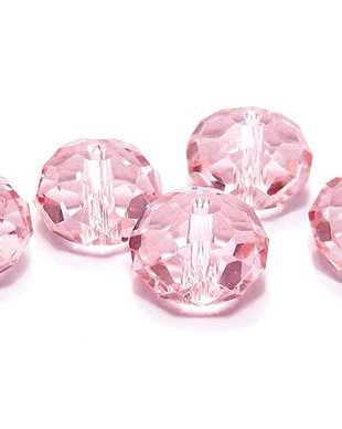 Cristale din sticla, rondelle, 14x10 mm, roz