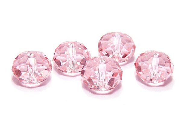 Cristale din sticla, rondelle, 14x10 mm, roz