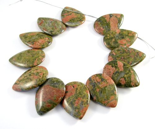 6004 - SET, 12 piese, unakite, verde kaki caramiziu, picatura