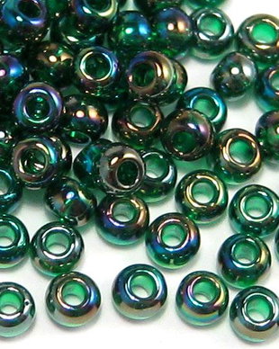 Margele TOHO, 11/0, Transparent Rainbow Green Emerald