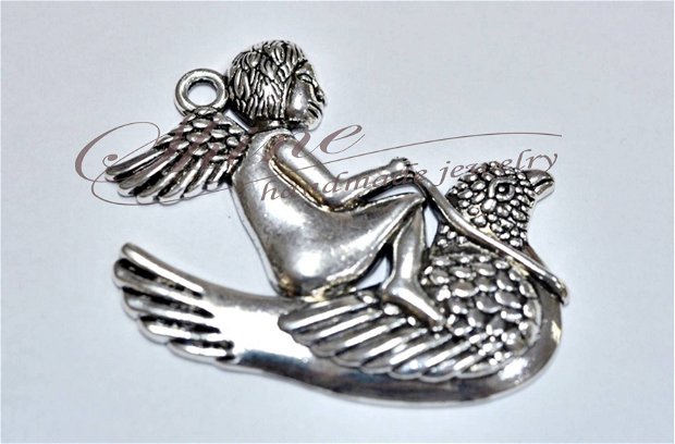 Pandantiv inger si porumbelul pacii, argintiu antichizat